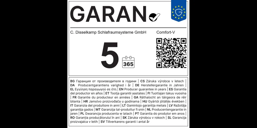 Einzelbett garantielabel