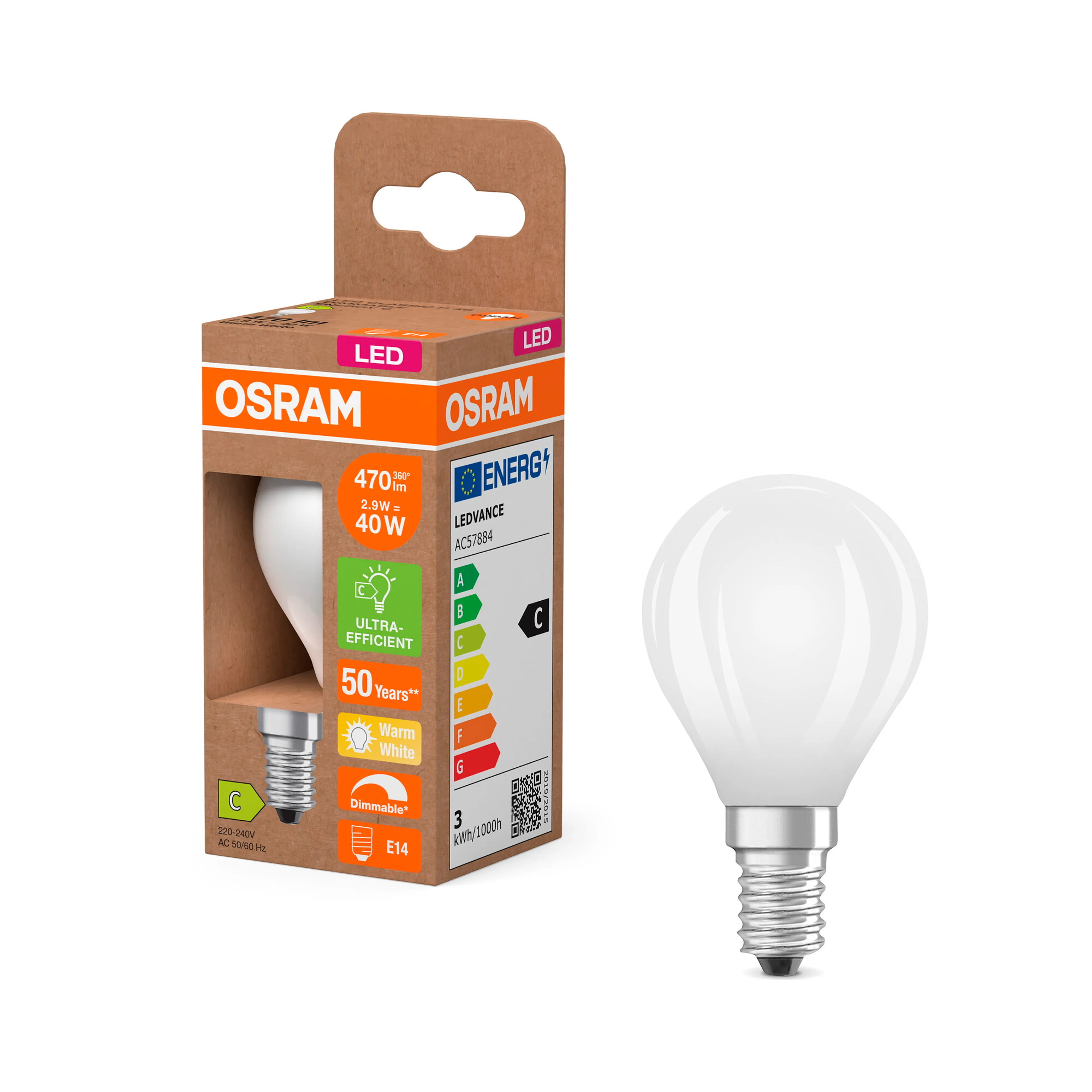 LED-Tropfen E14/2,9 Watt/Energie C