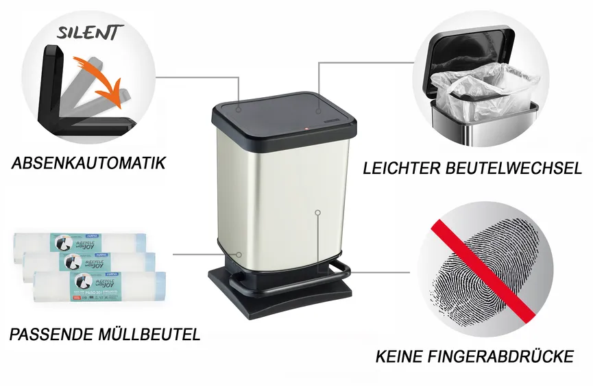 Treteimer Paso 20 l schwarz/co detail