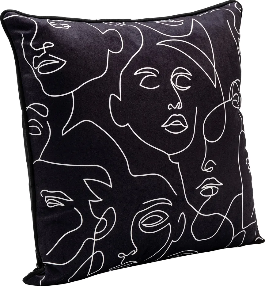 Kissen "Faces" schwarz detail