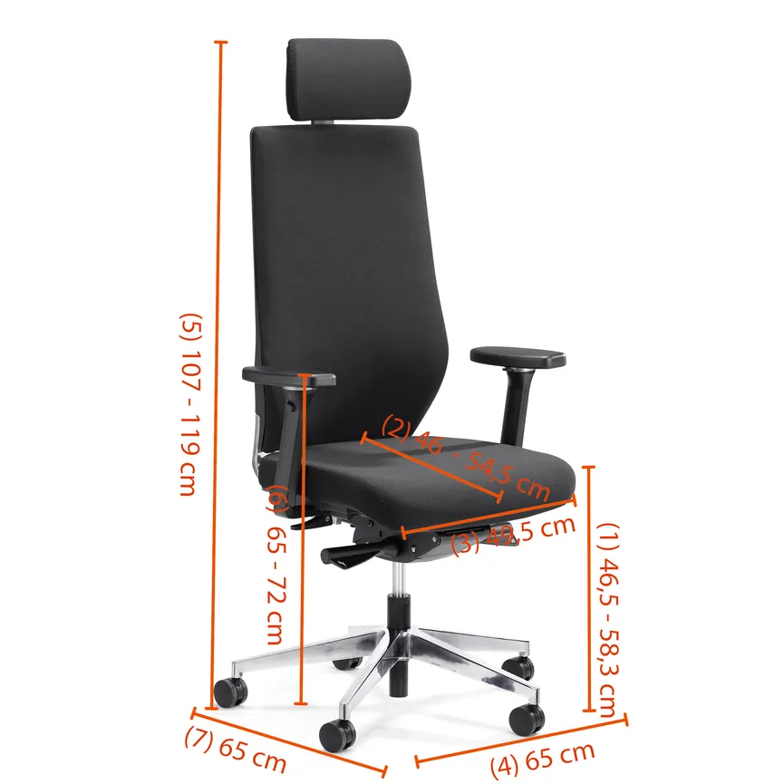 Drehstuhl inkl. Kopfstütze dimensionsmarker