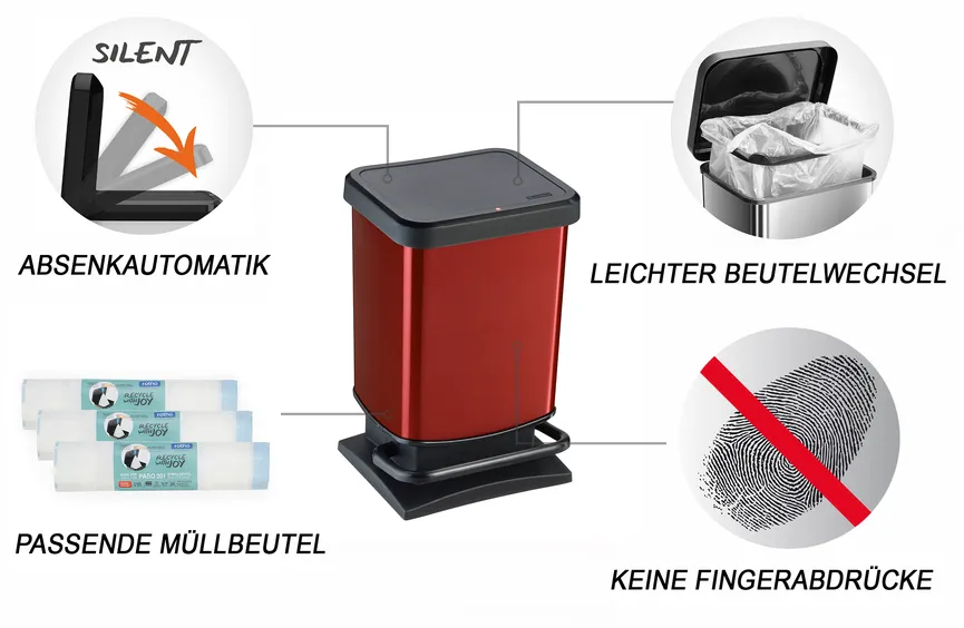 Treteimer Paso 20 l rot metal. detail