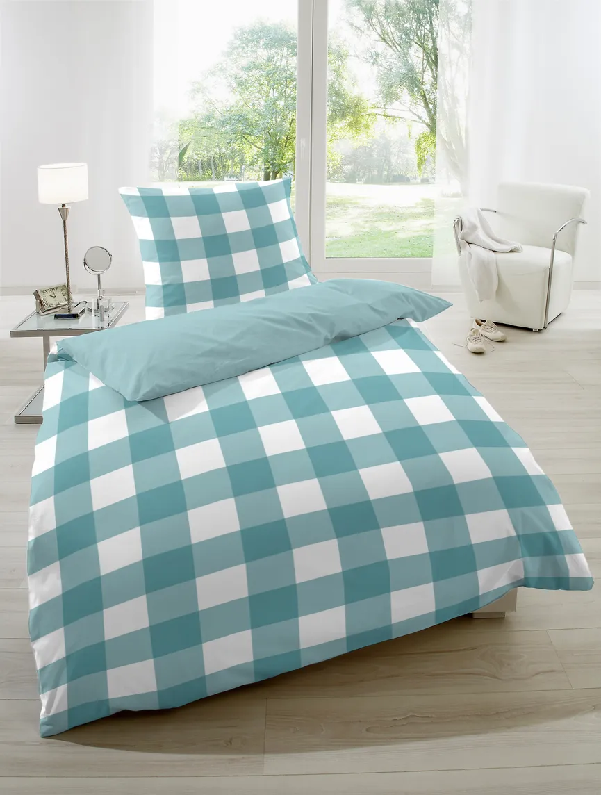 Perkal-Bettw. Karo 135x200 milieu