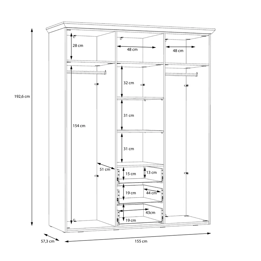Drehtürenschrank 3-trg. detail