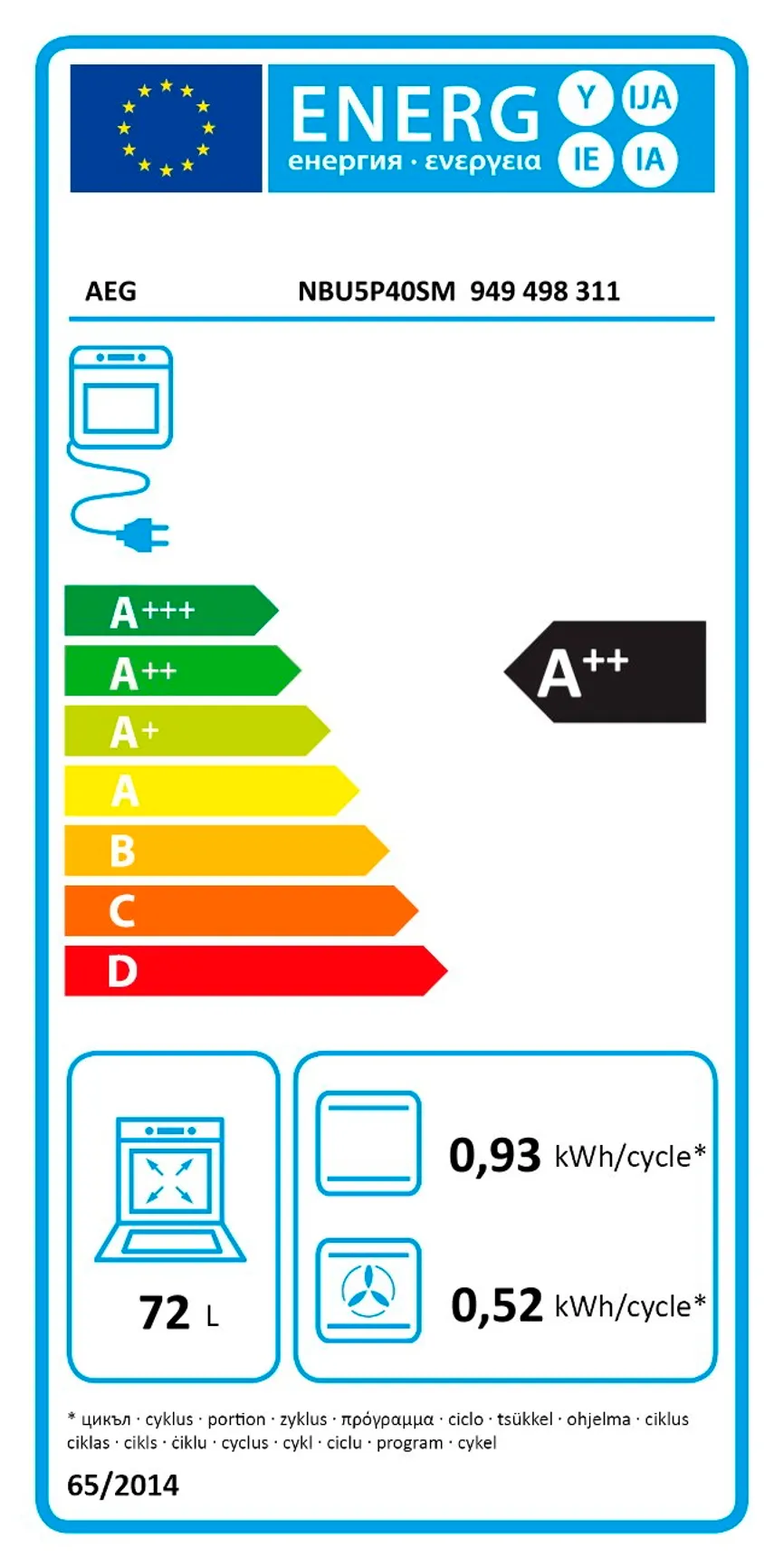 AEG Einbaubackofen energielabel