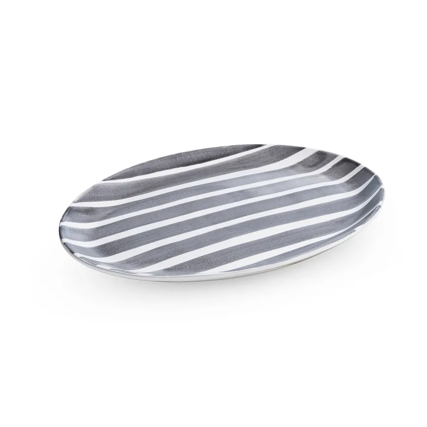 Platte weiß mit Streifen oval hauptaufnahme